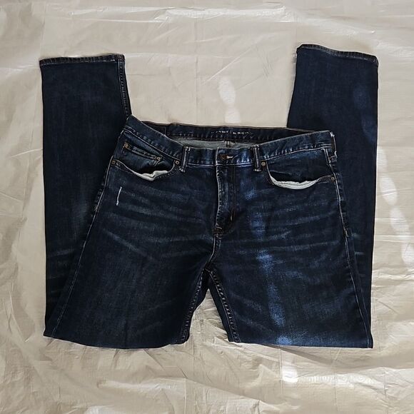 Old Navy Men Distressed Dark Blue Washed Jeans 36×36 - Picture 3 of 16